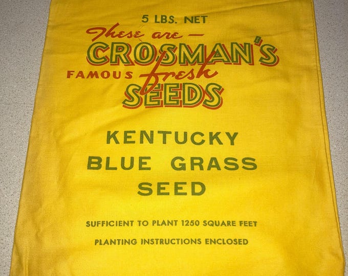 Vintage 1950s Crosman Seed Co. Kentucky Blue Grass Seed Sack; New Old Stock Warehouse Find; East Rochester NY, NOS