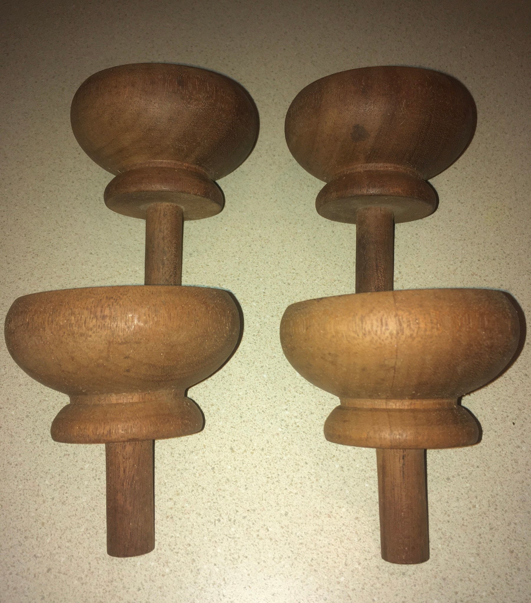 4 Vintage Unused Mahogany Furniture Feet, Small Turned Wooden Finials