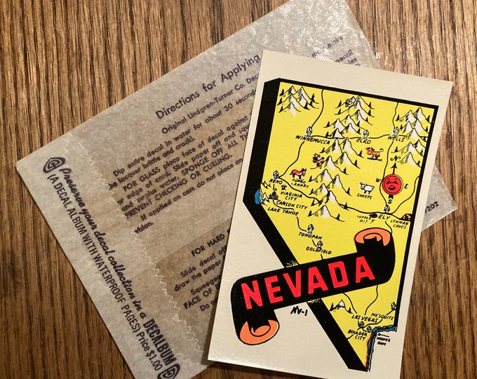 Vintage 1950s, 60s Lindgren Turner Co. Water Slide Decal; Colorful Nevada Souvenir Sticker