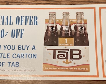 Vintage 1963 Tab Cola: Original 10 Cents off 6 Pack Coupon!