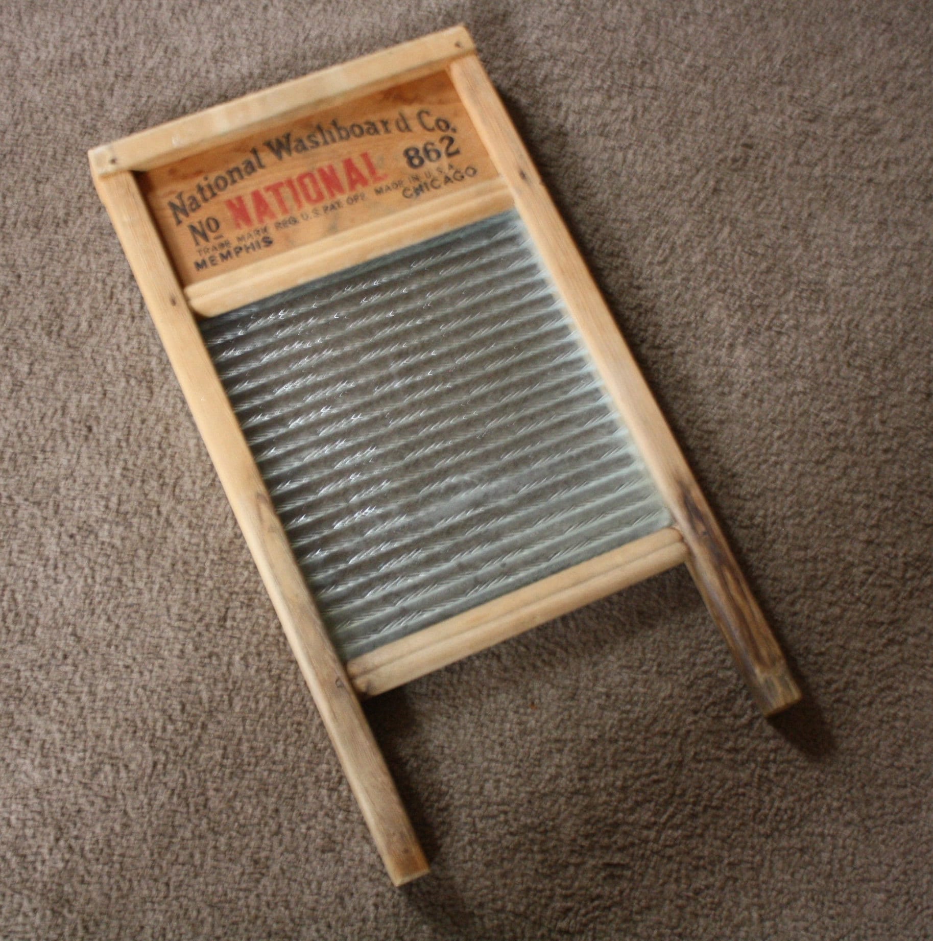Antique Wooden Washboard with Glass Panel; National Washboard Co. No. 862