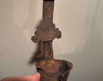 Antique Iron & Tin 19th Century Betty Lamp; Old Primitive Grease Lamp, Double Pan Style
