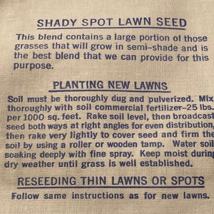 NOS Vintage Cotton Grass Seed Sack; Shady Spot Lawn Seed Linen Bag; Crosman Seed Co., East Rochester, NY image 5