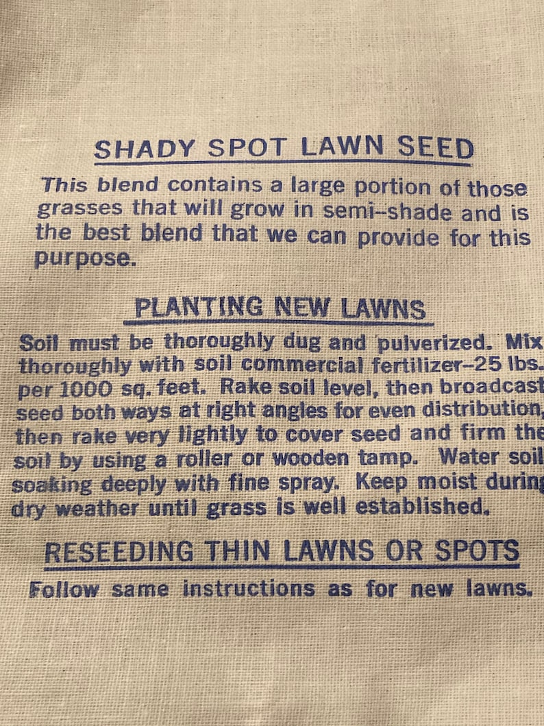 NOS Vintage Cotton Grass Seed Sack; Shady Spot Lawn Seed Linen Bag; Crosman Seed Co., East Rochester, NY image 5