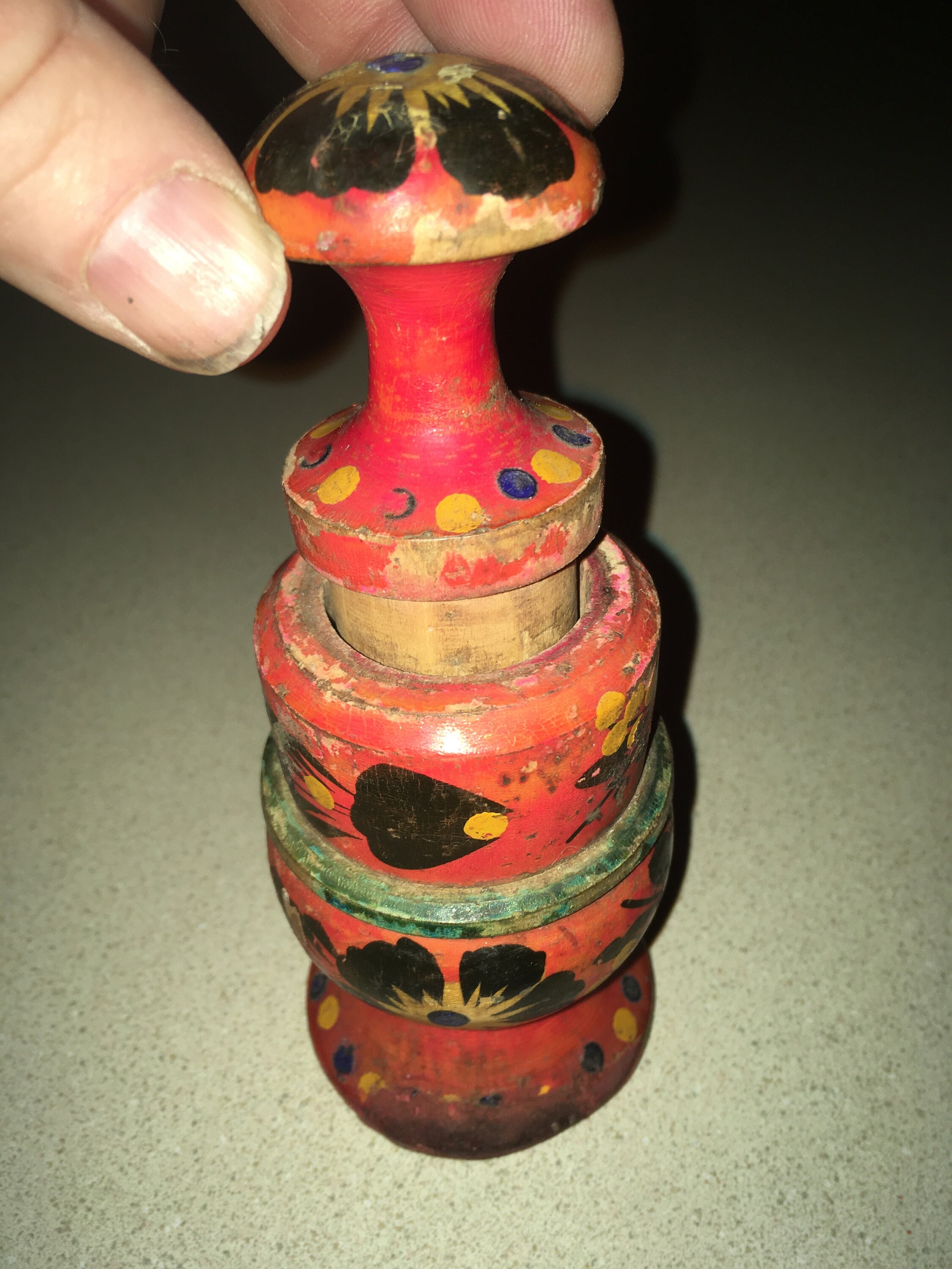 Antique Primitive Wooden Nutmeg Grinder with Old Folk Paint! Vintage