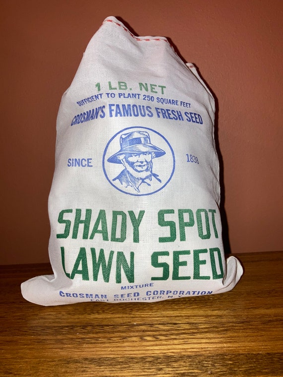 NOS Vintage Cotton Grass Seed Sack; Shady Spot Lawn Seed Linen Bag; Crosman Seed Co., East Rochester, NY