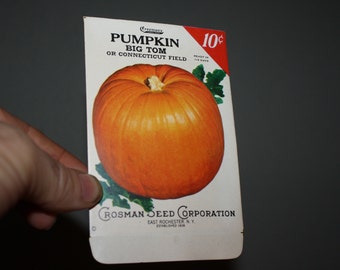 Vintage 1930s Crosman Seed Co. Unused Seed Packet: Big Tom PUMPKIN; NOS RARE