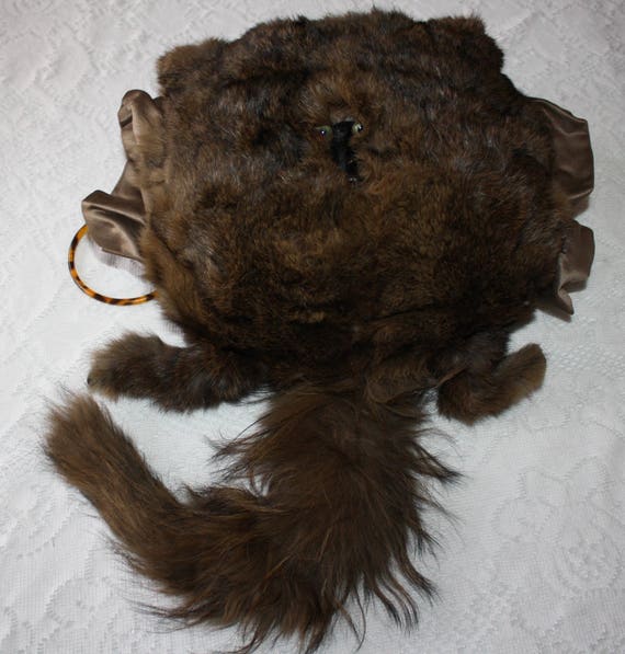 Early 1900s Edwardian Fox Fur Hand Muff with Face… - image 1