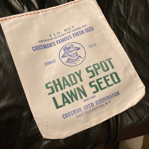 NOS Vintage Cotton Grass Seed Sack; Shady Spot Lawn Seed Linen Bag; Crosman Seed Co., East Rochester, NY image 8