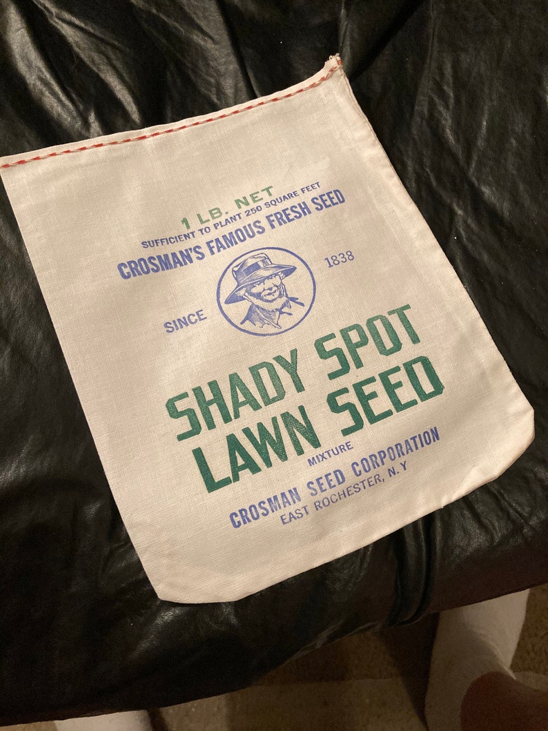 NOS Vintage Cotton Grass Seed Sack; Shady Spot Lawn Seed Linen Bag; Crosman Seed Co., East Rochester, NY image 8
