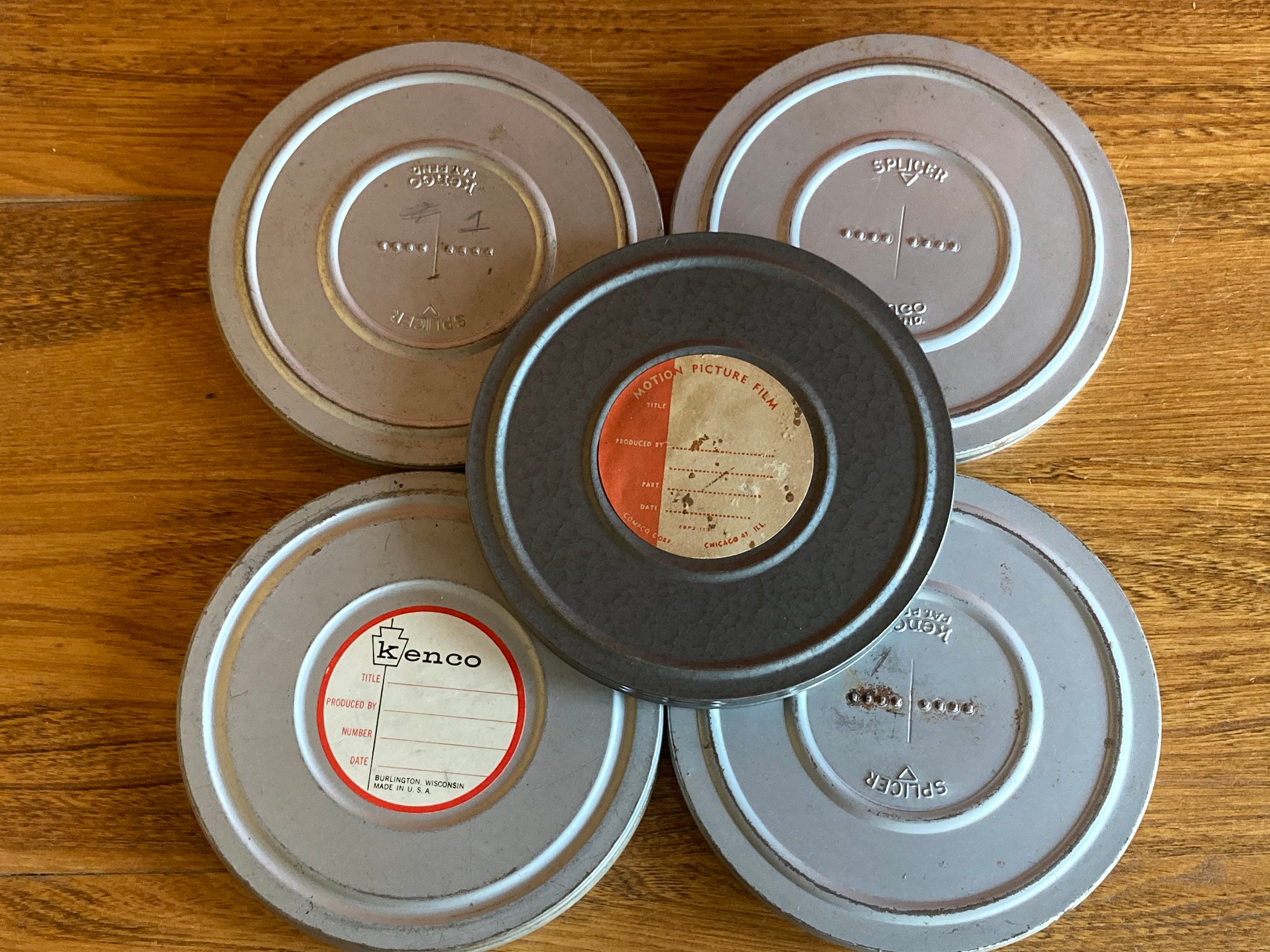 5 Vintage 8mm Movie Film Reels & Canisters; 4 Kenco, 1 Compco