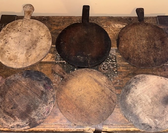 Antique Country Primitive Carved Wooden Breadboards, As Found, Old Original Untouched Patina