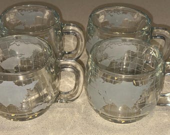 Vintage 1970s Nescafe Glass World Cup, Mug, Set of 4! Advertising Premiums