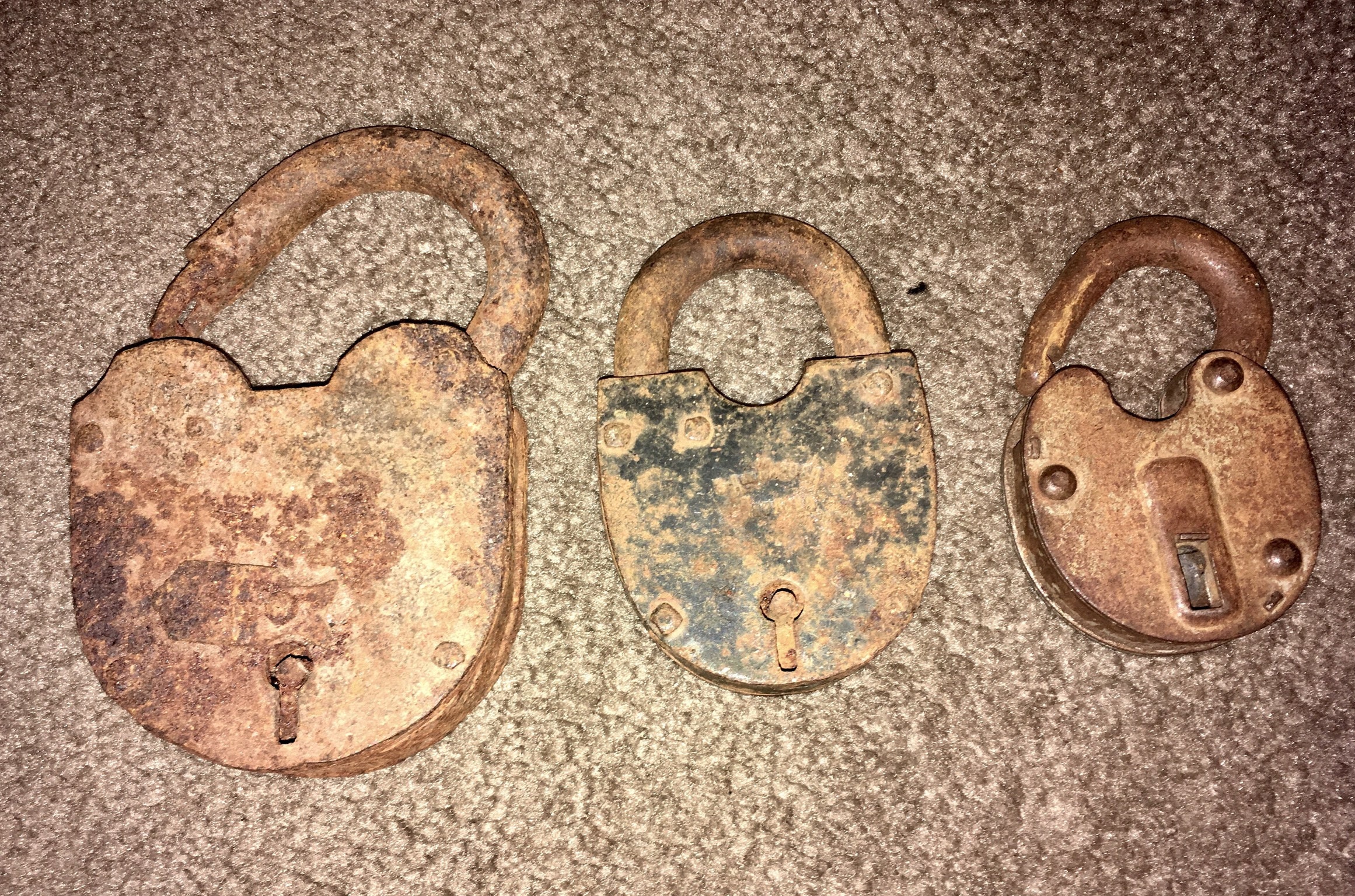 Lot of 3 Large Antique Padlocks; Old, AsFound Locks