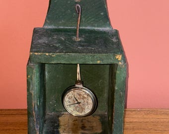 Charming Antique Primitive Wooden Clock Box in Old Green Paint. As Found!