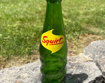Vintage Squirt Soda Bottle, ACL Painted Label, 12 Oz  Wavy Side Glass