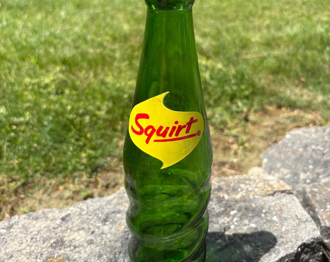 Vintage Squirt Soda Bottle, ACL Painted Label, 12 Oz  Wavy Side Glass