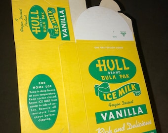 Vintage 1950s HULL BRAND Vanilla Ice Cream Carton; New, Never Used, NOS, Old Stock; Hull Iowa, Ice Milk Box