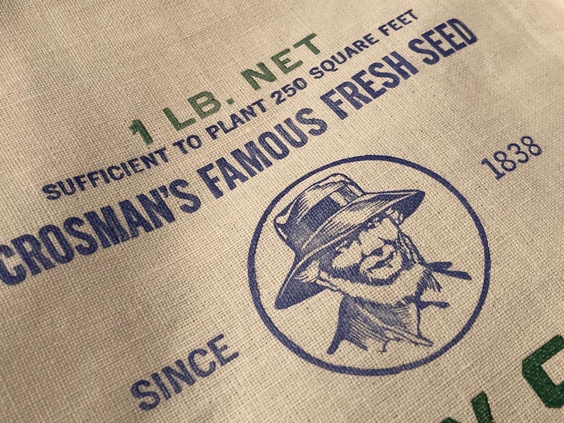 NOS Vintage Cotton Grass Seed Sack; Shady Spot Lawn Seed Linen Bag; Crosman Seed Co., East Rochester, NY image 7