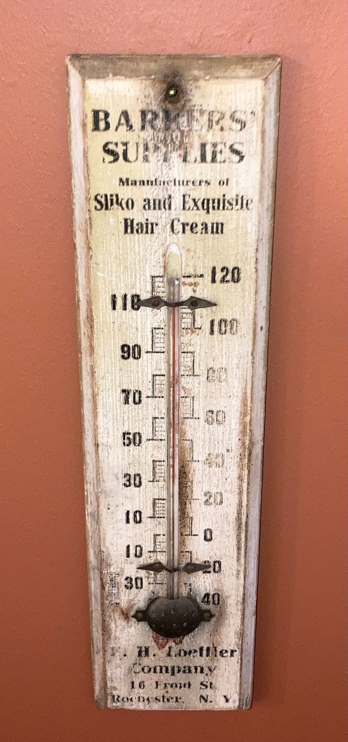 Antique 1920's Advertising Thermometer and Barometer Wooden