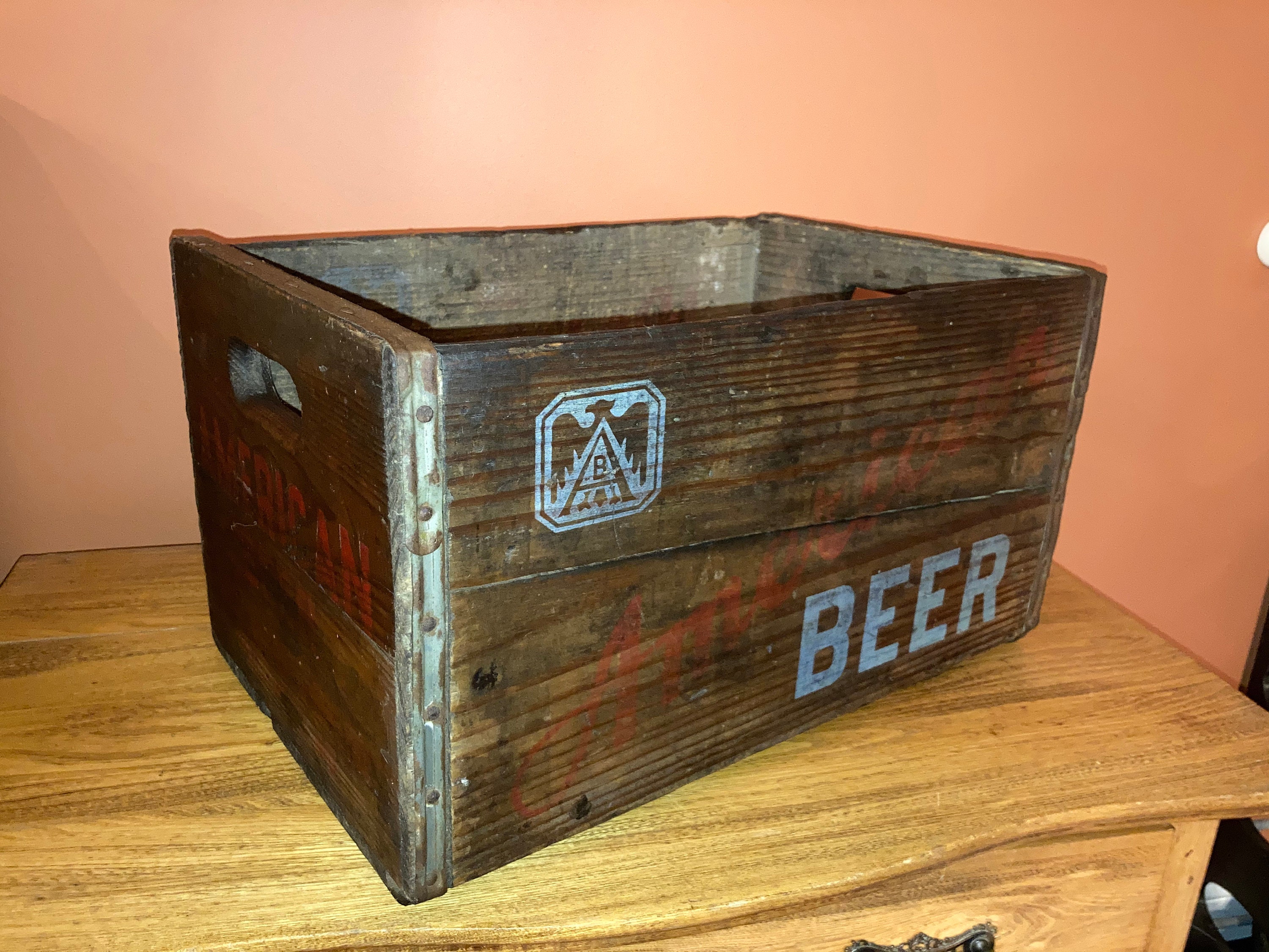 Vintage Wooden AMERICAN BEER Bottle Carrier Crate, American