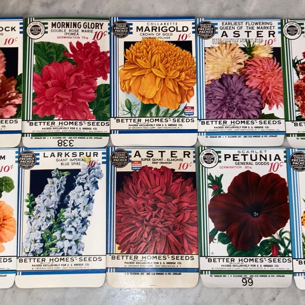 Vintage 1934 Better Homes Flower Seed Packets – Crosman Seed Co. – 18 Pack, Original