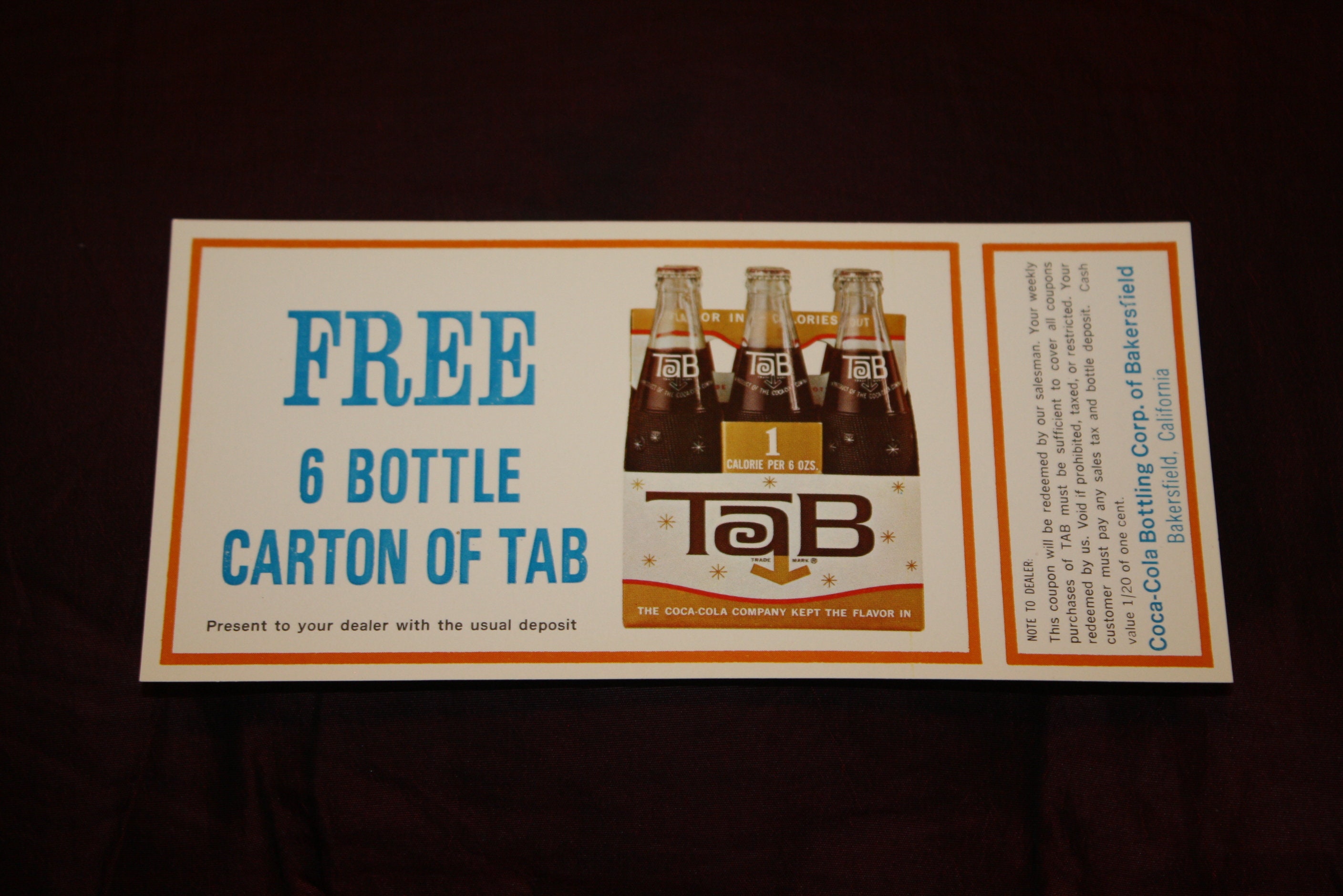 Vintage 1963 Tab Cola Original Free 6 Pack Coupon Etsy