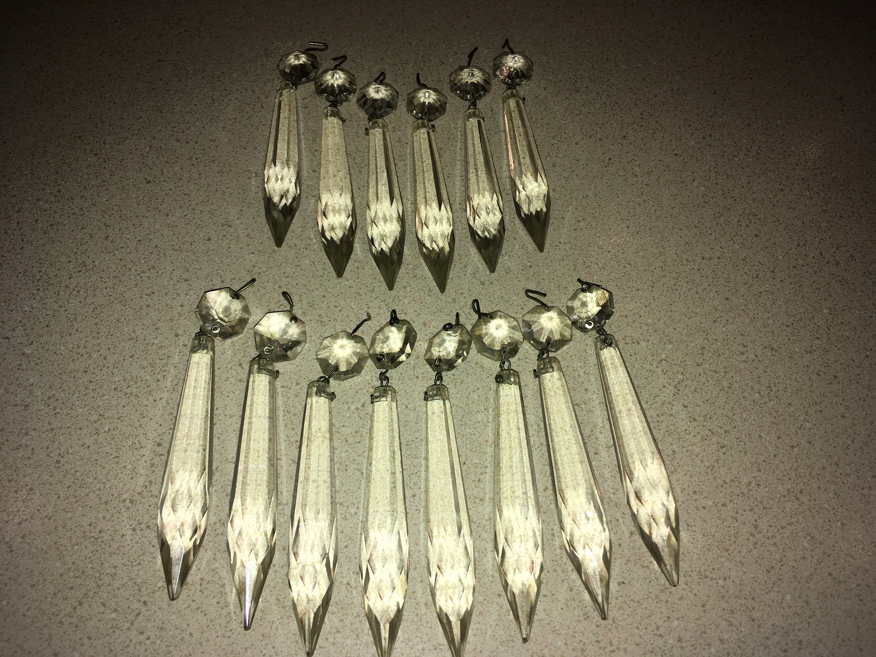 Lot of 14 Antique Crystal Icicle Prisms