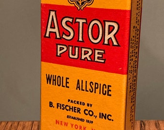 Vintage WWII Era: Astor Brand Pure Whole Allspice, Full Box, Old Stock, Country Store, Warehouse Find Spices