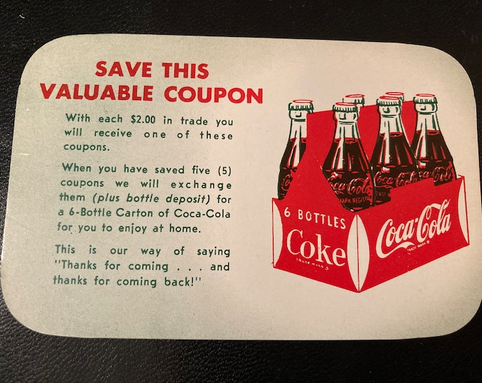 Vintage Coca Cola Carton Coupon Card; New Old Stock, 1960s Coke Advertising