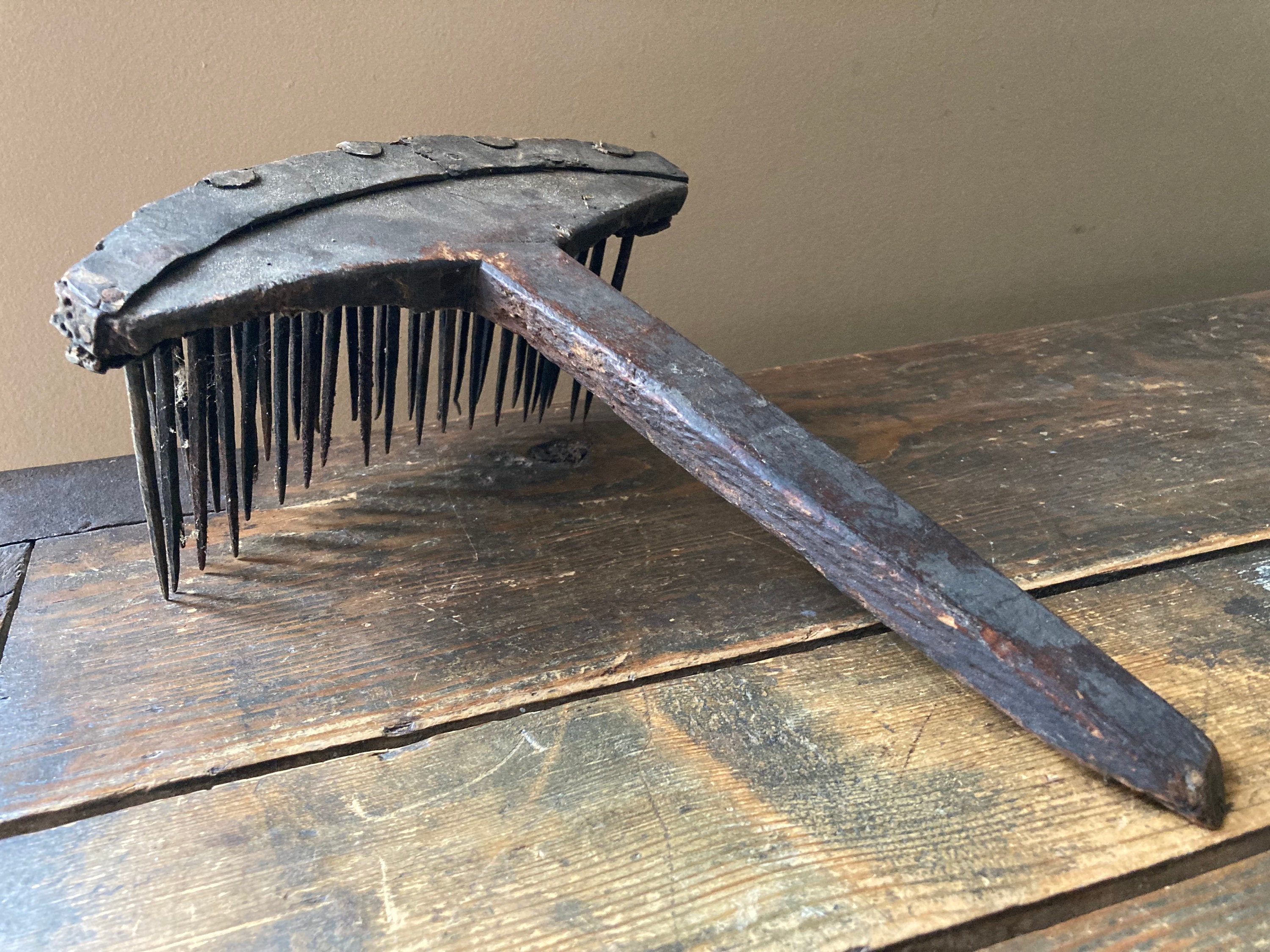 1800s Carved Wooden Flax Wool Carding Comb; Heckle, Hetchel, Old ...
