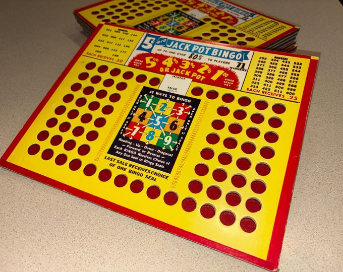 Vintage 1940s 5 Cents BIG JACKPOT BINGO Punchboard; Never Used Gambling Punch Board, New Old Stock
