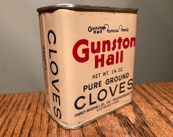 Vintage 1950s Spice Tin: Gunston Hall CLOVES 1.25 oz, Old Stock, Never Used, Great Colors! Full Contents