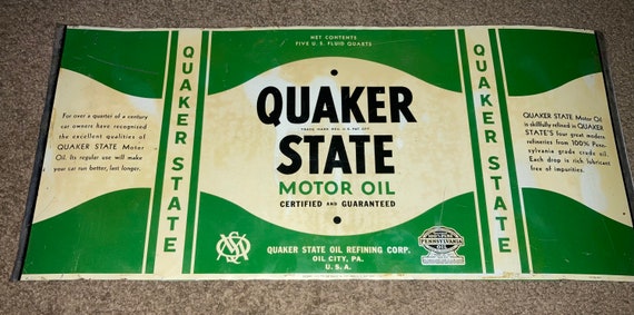 Vintage 1950s Quaker State Motor Oil Unrolled Tin Can Sign - Etsy