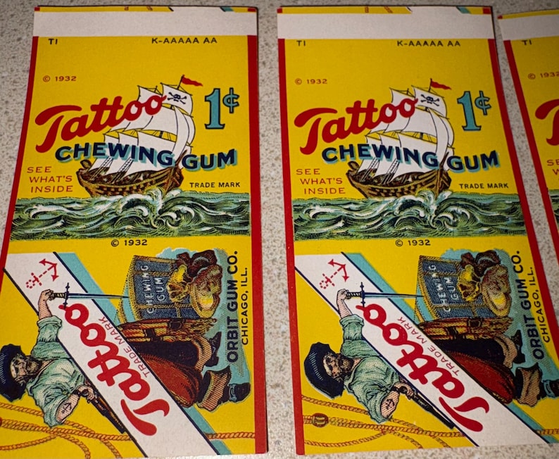 Original NOS 1932 Tattoo Chewing Gum Wrappers: Orbit Gum Co., Complete Set of 12 Ships/Boats Illustrations SCARCE! image 8
