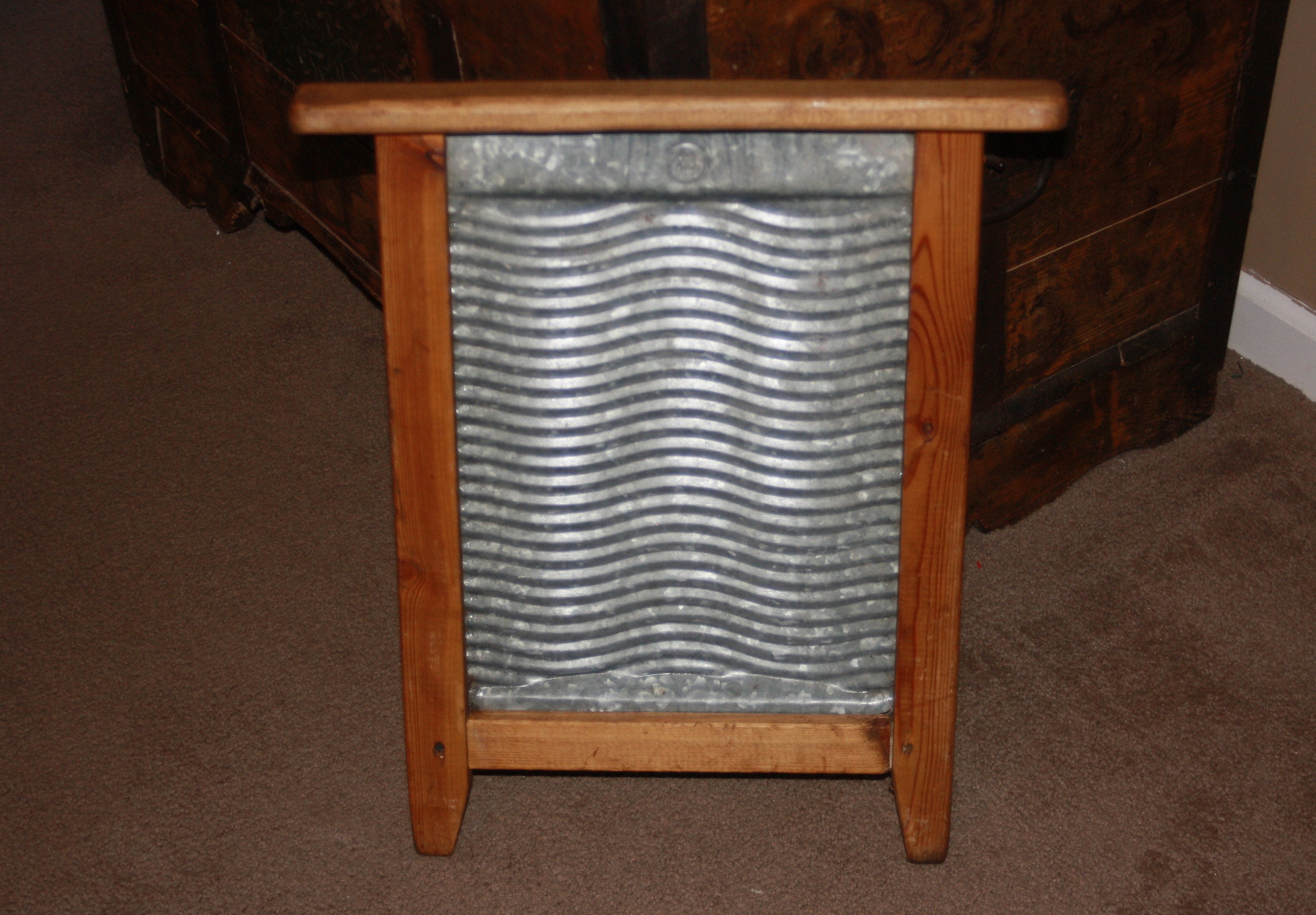 Antique Country Wooden & Galvanized Steel Washboard
