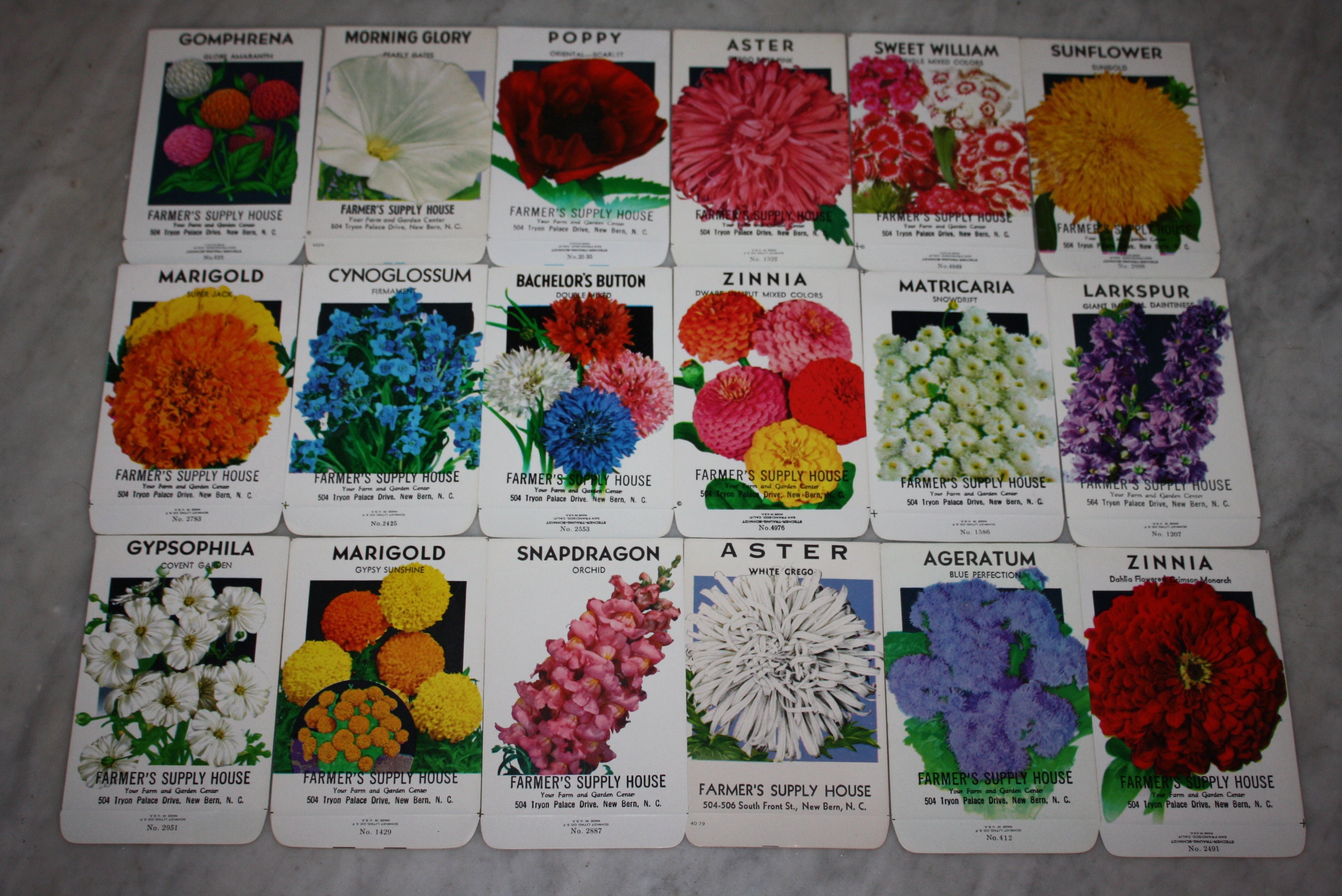 Group of 18 Vintage Unused Flower Seed Packs; Farmer's Supply