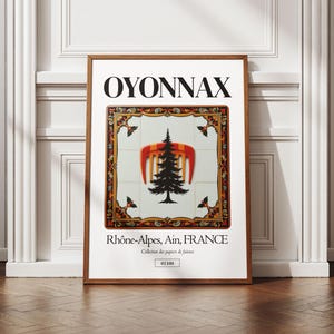 Affiche Oyonnax, illustration ville française, azulejos traditionnels, déco murale, poster régional, idée cadeau original, plasturgie, Jura