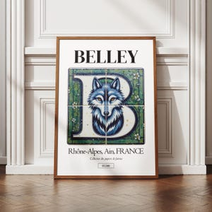 Affiche Belley, illustration ville française, azulejos traditionnels, déco murale, poster régional, idée cadeau original, Savoie, Bugey