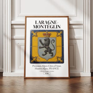 Affiche Laragne-Montéglin, Hautes-Alpes, illustration de ville, azulejos traditionnels, déco murale, poster régional, idée cadeau, blason