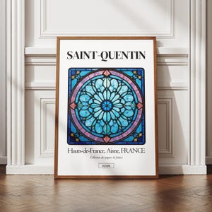 Affiche Saint-Quentin, Aisne 02, illustration ville française, art des azulejos, déco murale, poster régional, idée cadeau, carré de faïence
