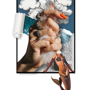 Fierce Fantasy - Surreal Digital Collage Art Print, Mermaid Woman, Empowered Femininity, Modern Wall Art