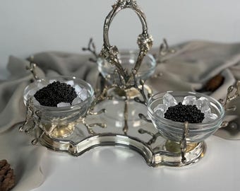 Handmade Silver Plated Caviar Server  3-Tier Appetizer Stand