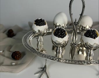 Handmade Silver Plated Brass Egg & Caviar Stand  Ornate Claw Foot Server