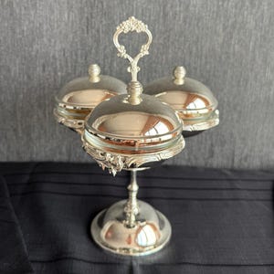 Handmade Candy & Nut Holder, Silver Plated 3 Bowl, Elegant Covered Brass Serving Dish