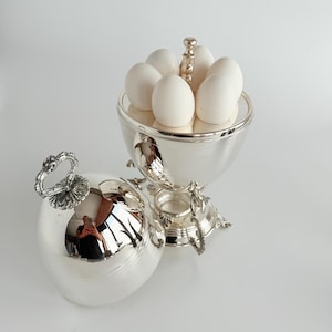 Handmade Silver Plated Egg Server Stand: Brass Baroque Style Display