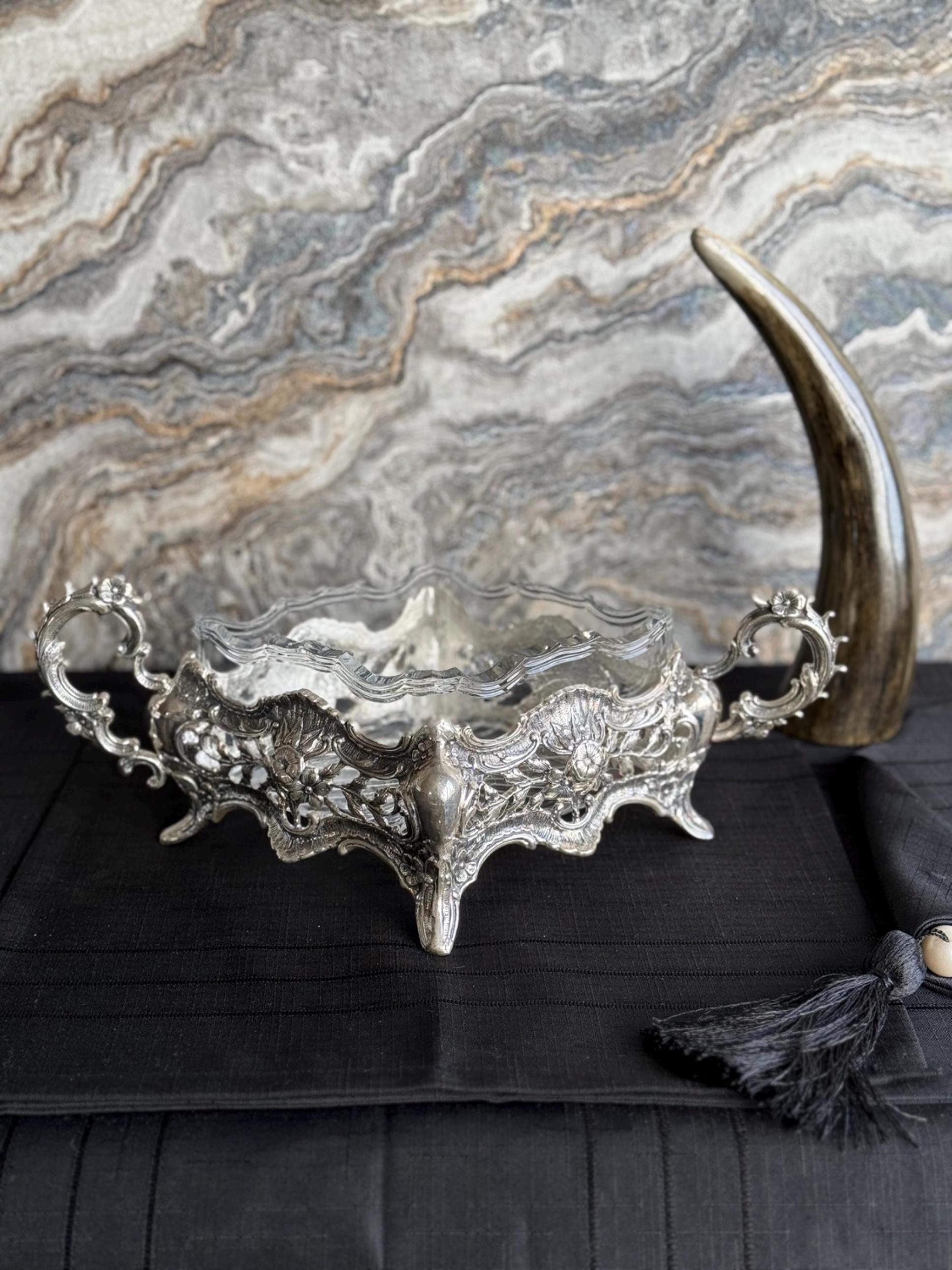 Handmade Silver Plated Brass Candy Bowl: Vintage Glass Serving Dish