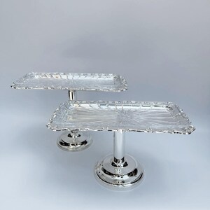 Cheese Server Handmade Silver Plated Set of 2, Pedestal Serving Stand, Glass Cheese Server, Nut Dish Stand Cookie Tray for Parties