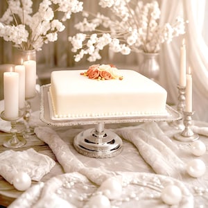Silver Plated Brass Cake Stand  Square Wedding Dessert Display