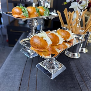 Servierständer, elegantes versilbertes Messing, handgefertigte rechteckige Dessertschalen für Kuchen, Kekse und Kekse